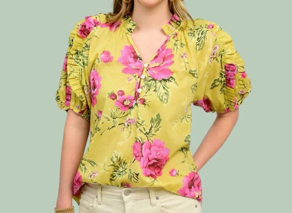 NEW IVY JANE the petal party puff sleeve floral top in yellow